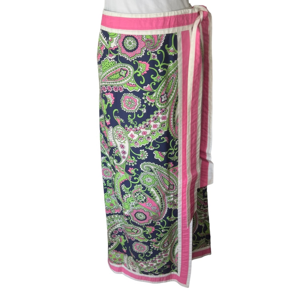 Lilly Pulitzer Royal Poinciana Paisley Print Tie Waist Long Wrap Skirt Size M